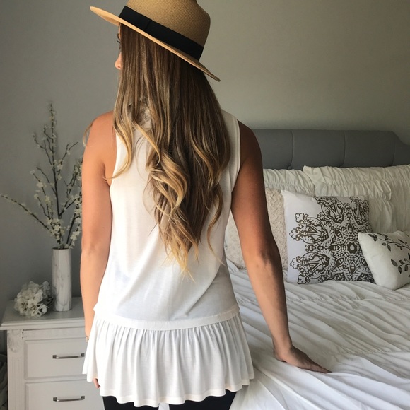 LOFT Tops - LOFT Ivory Ruffle Bottom Sleeveless Tunic Top
